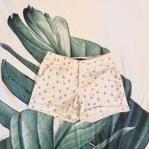 Blue Rain | White Cherry Pattern Cuffed Shorts, XS